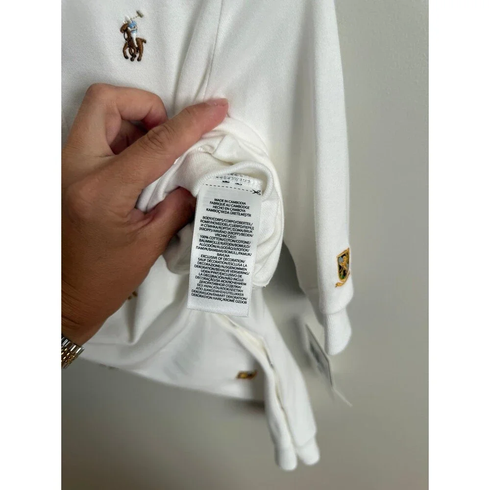 NWT Ralph Lauren Baby Boy Polo Embroidered Coverall White